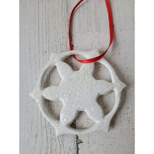 White glitter ceramic snowflake ornament Xmas decor